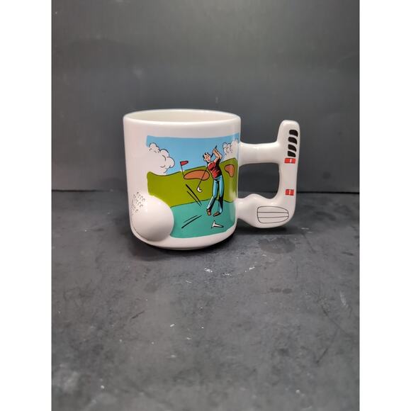 Golfing Ceramic Coffee Mug, 3D Golf Ball Club Handle, Vtg Golf Cup, Golfer Gift - Picture 1 of 9